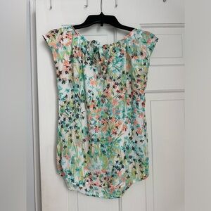 WOMEN'S LAUREN CONRAD SHORT CAP SLEEVE TIE BACK NECK FLORAL BLOUSE TOP - XS